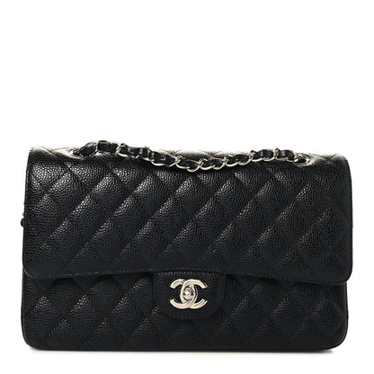 Caviar Quilted Medium Double Flap Black