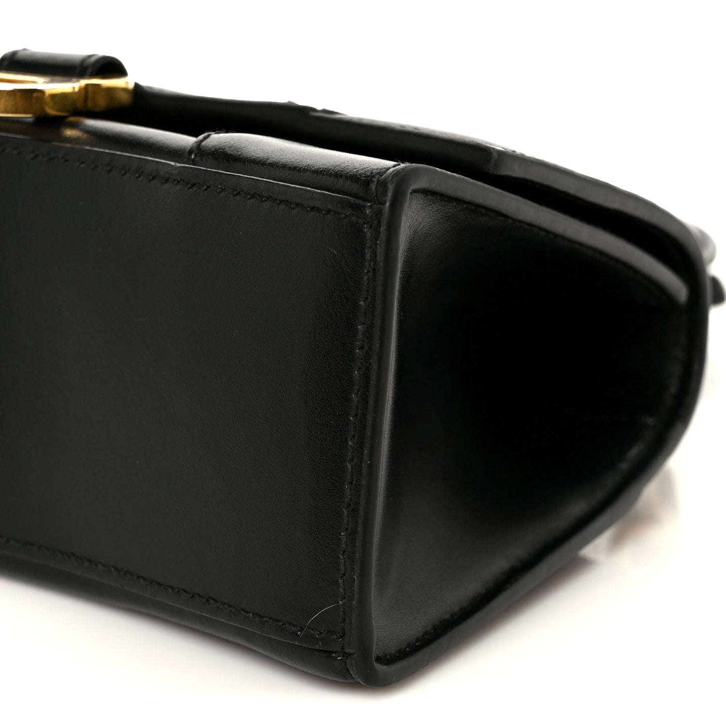 Shiny Box Calfskin Hourglass Top Handle Bag XS Black