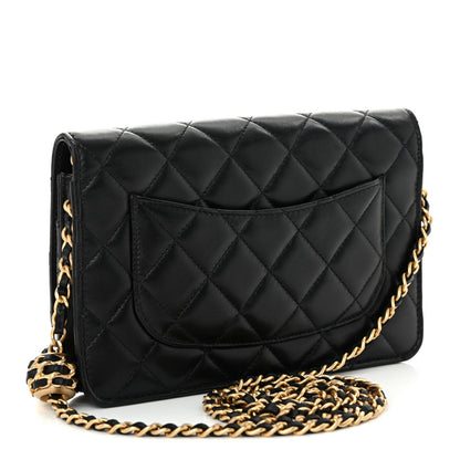 Lambskin Quilted CC Pearl Crush Wallet on Chain WOC Black