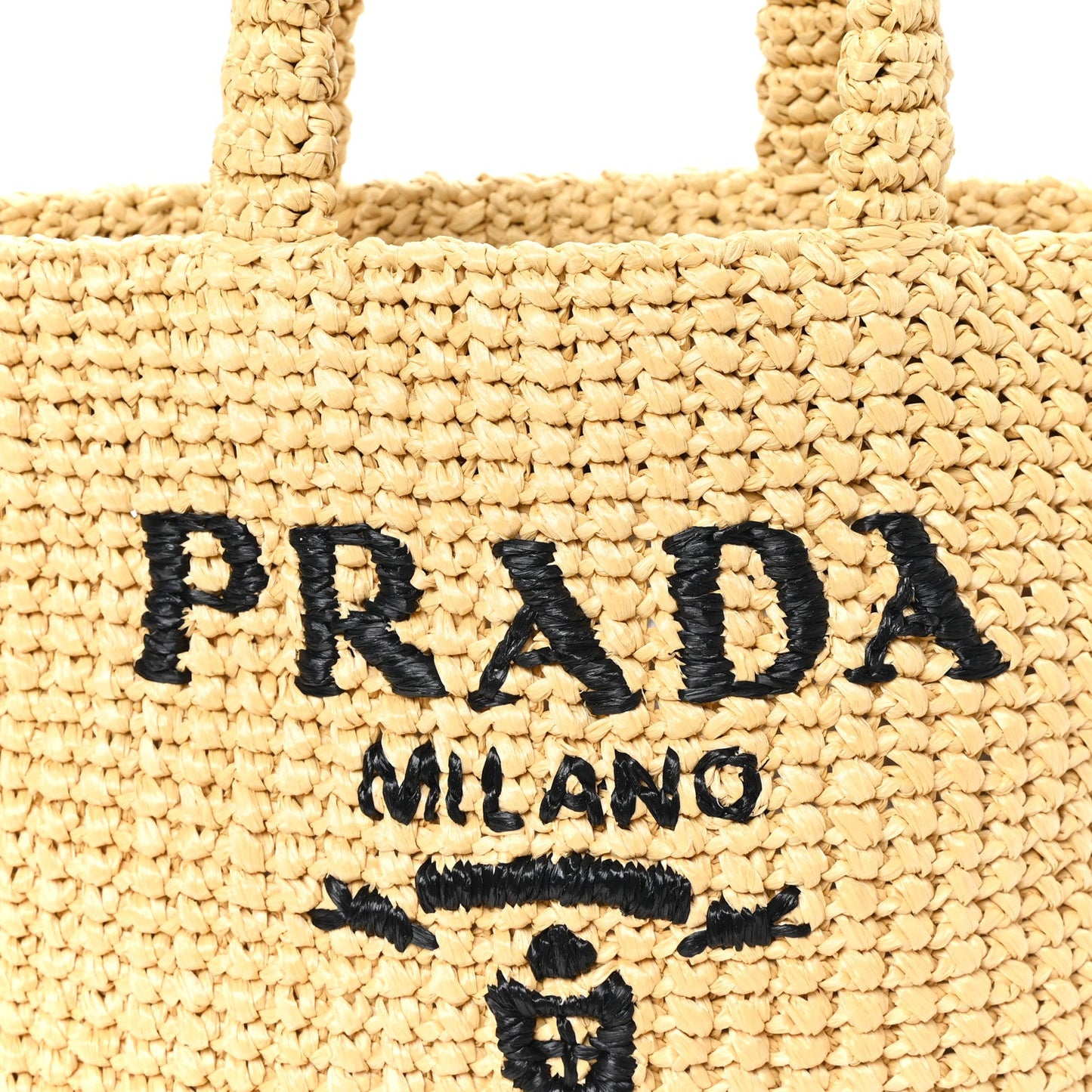 Yarn Raffia Effect Crochet Embroidered Small Logo Tote Naturale