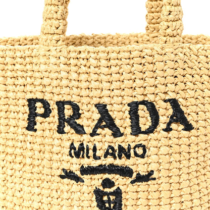 Yarn Raffia Effect Crochet Embroidered Small Logo Tote Naturale