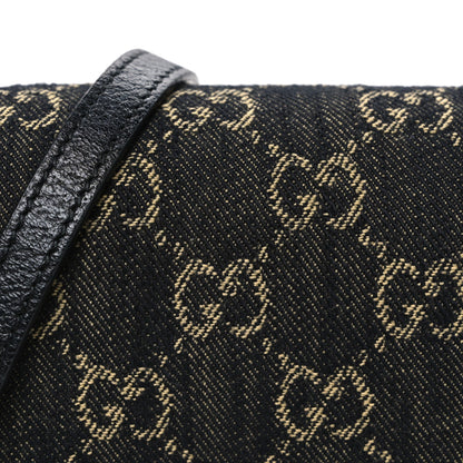 Jacquard Black Denim GG Monogram Textured Dollar Calfskin Mini Horsebit 1955 Crossbody Bag Black Ivory