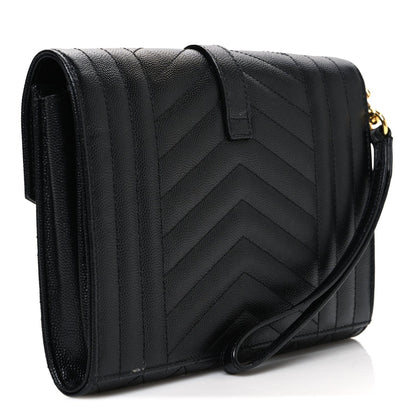 Grain De Poudre Textured Mixed Matelasse Triquilt Monogram Clutch Black