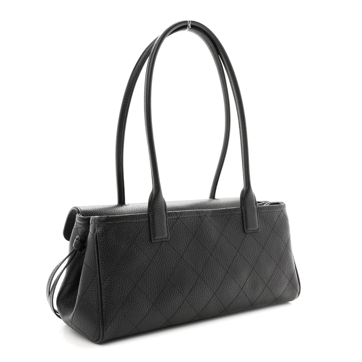 Grained Calfskin Stitched Urban Essentials Small Shopping Bag Black
