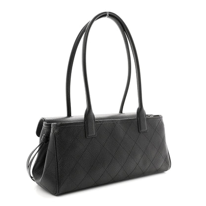 Grained Calfskin Stitched Urban Essentials Small Shopping Bag Black