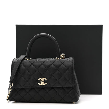 Caviar Quilted Mini Coco Handle Flap Black