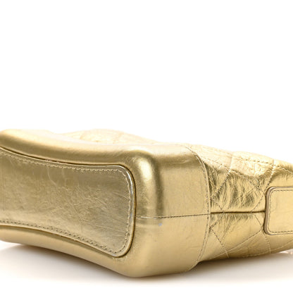 Metallic Aged Calfskin Quilted Small Gabrielle Hobo Gold