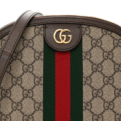 GG Supreme Monogram Textured Dollar Calfskin Web Small Ophidia Dome Shoulder Bag Beige Ebony New Acero