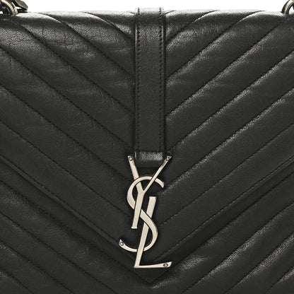 Sheepskin Matelasse Chevron Monogram Medium College Bag Black