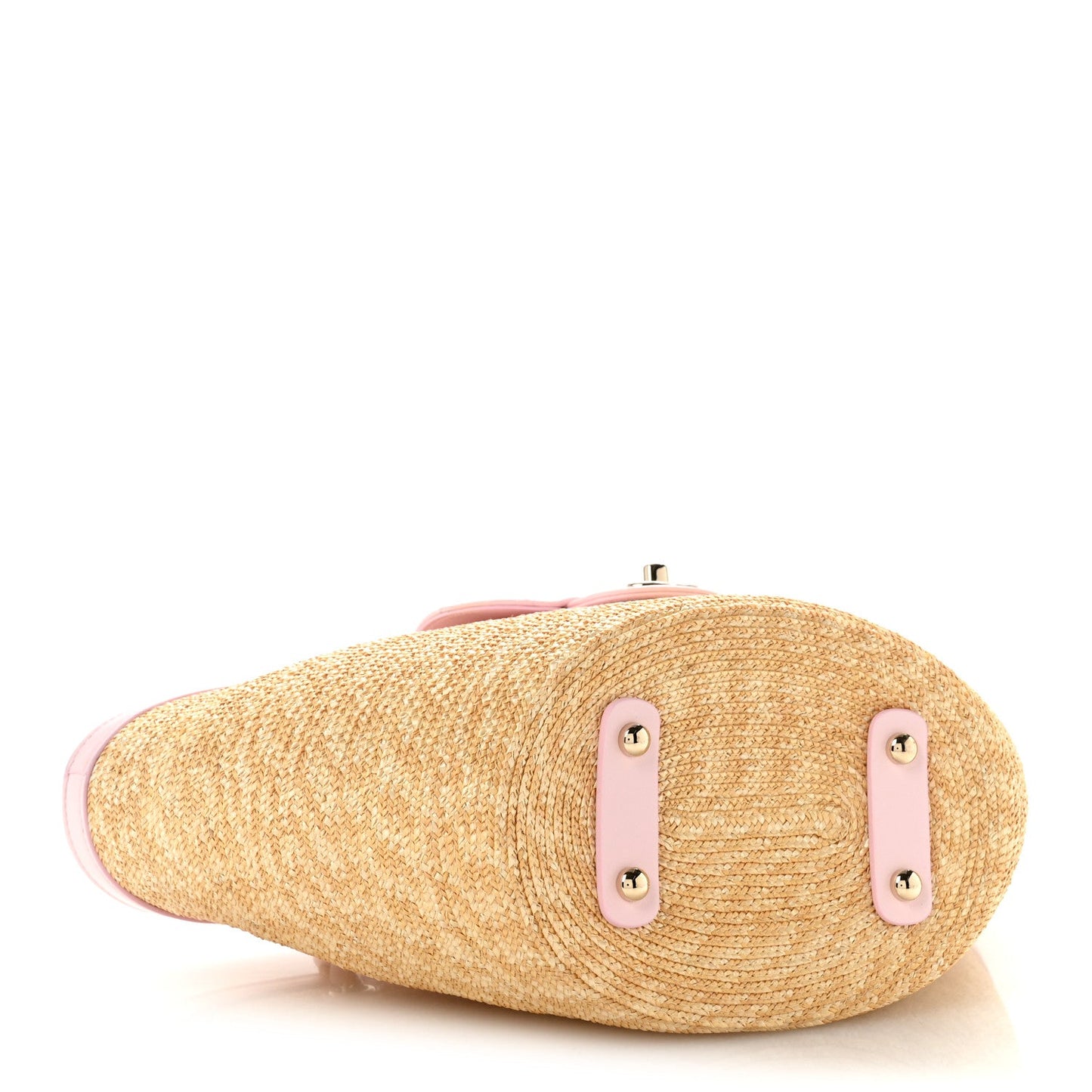 Raffia Braided Lambskin Small Wicker Tote Beige Light Pink