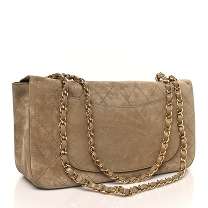 Suede Calfskin Small Souplissimo Maxi Flap Dark Beige