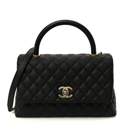 Caviar Quilted Small Coco Handle Flap Black