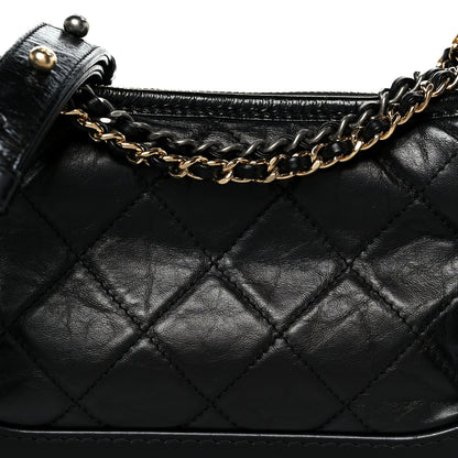 Aged Calfskin Quilted Small Gabrielle Hobo Black