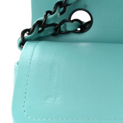 Lambskin Quilted Medium Double Flap Light Blue