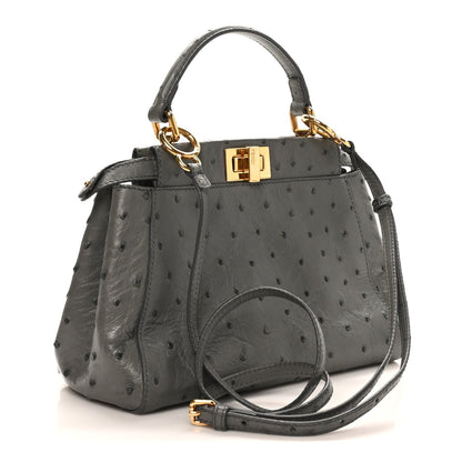 Ostrich Shiny Nappa Mini Peekaboo Iconic Satchel Grey