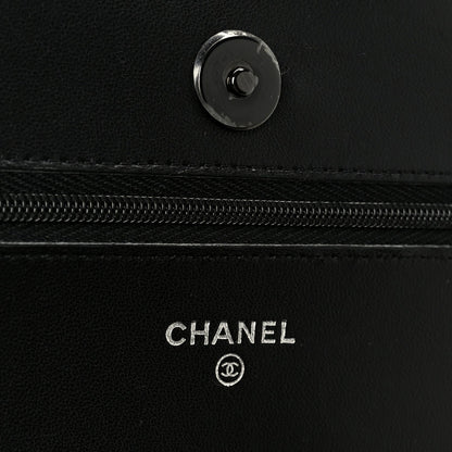 Pearly Lambskin Quilted Wallet On Chain WOC So Black
