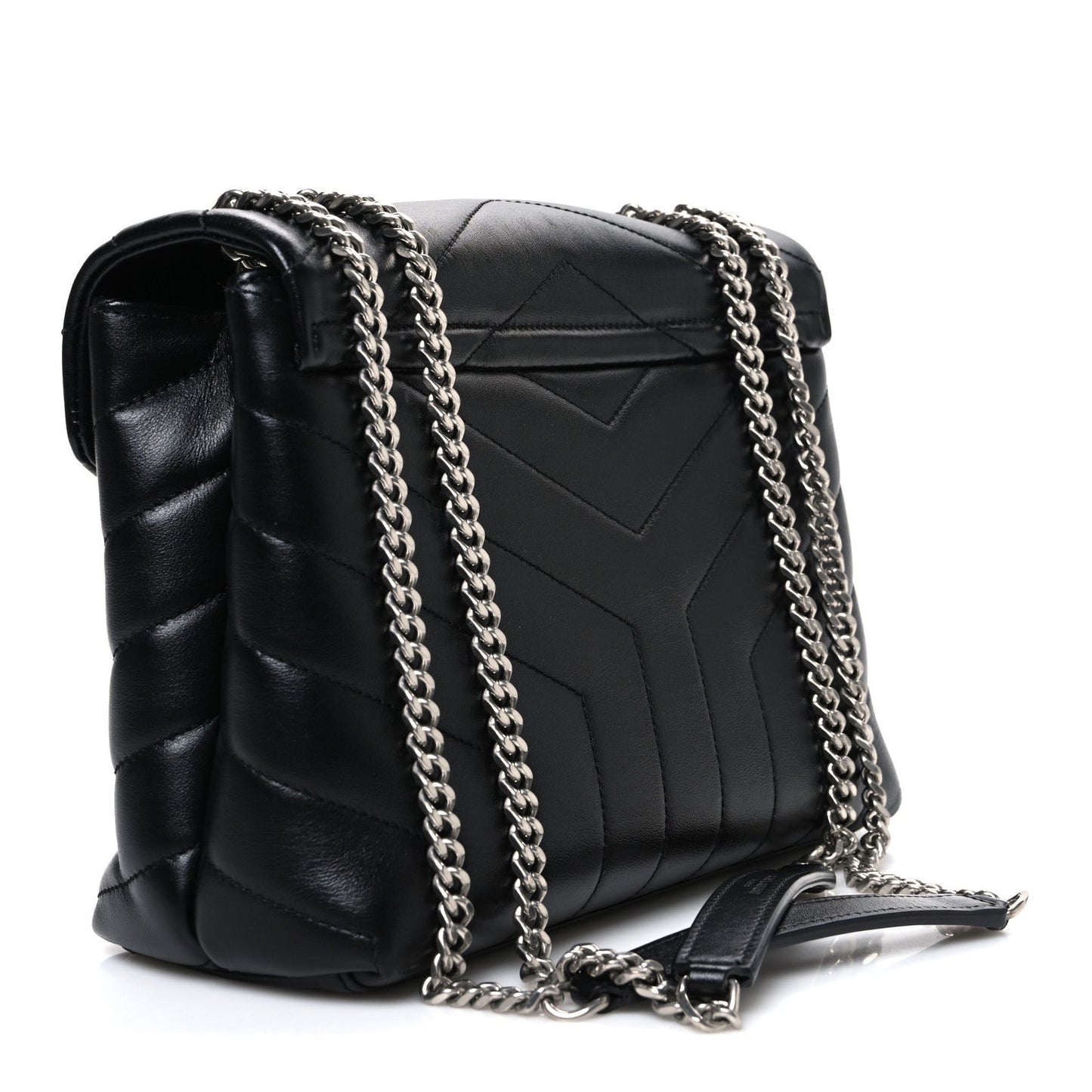 Calfskin Y Quilted Monogram Small Loulou Chain Satchel Black