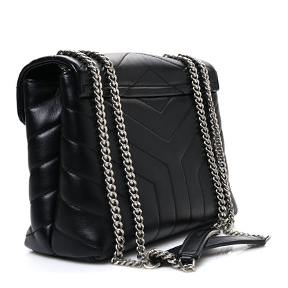 Calfskin Y Quilted Monogram Small Loulou Chain Satchel Black
