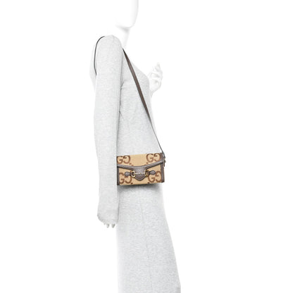 Monogram Jumbo GG Textured Dollar Calfskin Mini Horsebit 1955 Shoulder Bag Camel Ebony New Acero