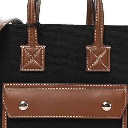 Canvas Smooth Calfskin Mini Two Tone Freya Tote Black Tan