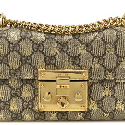 GG Supreme Monogram Bees Small Padlock Shoulder Bag Black