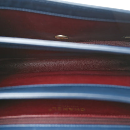 Glazed Calfskin Quilted Small Straight Lined Flap Blue