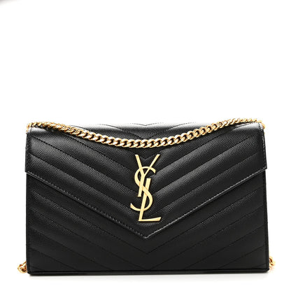 Grain De Poudre Matelasse Chevron Monogram Chain Wallet Black