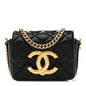 Shiny Crumpled Lambskin Quilted Mini Giant CC Flap Black