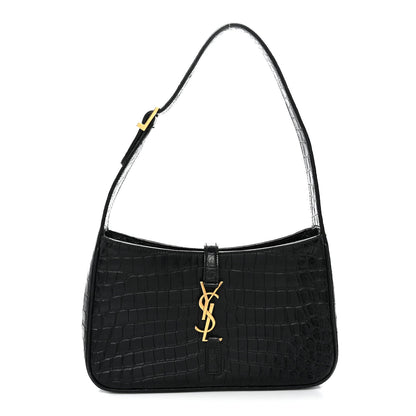 Calfskin Crocodile Embossed Le 5 A 7 Hobo Black