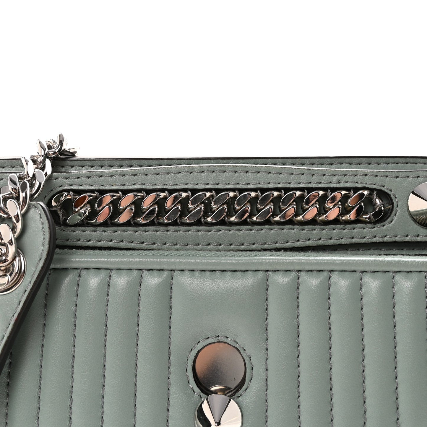 Shiny Nappa Trapuntata Small DotCom Click Top Handle Chain Satchel Light Blue
