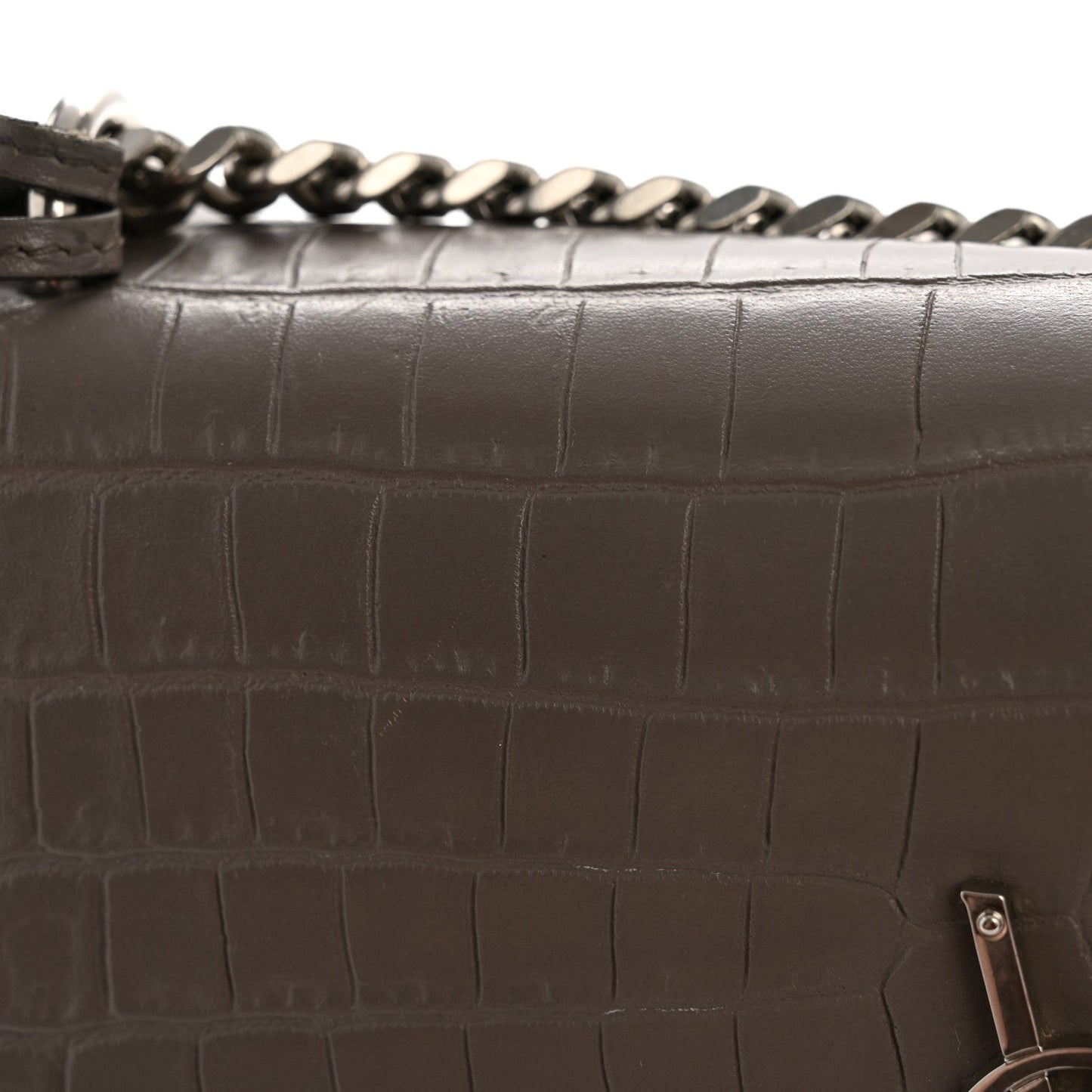 Calfskin Crocodile Embossed Medium Monogram Sunset Fog