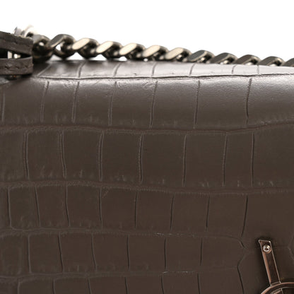 Calfskin Crocodile Embossed Medium Monogram Sunset Fog