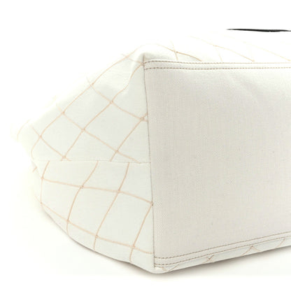 Denim Calfskin Quilted Coco Beach Small Shopping Tote White Black