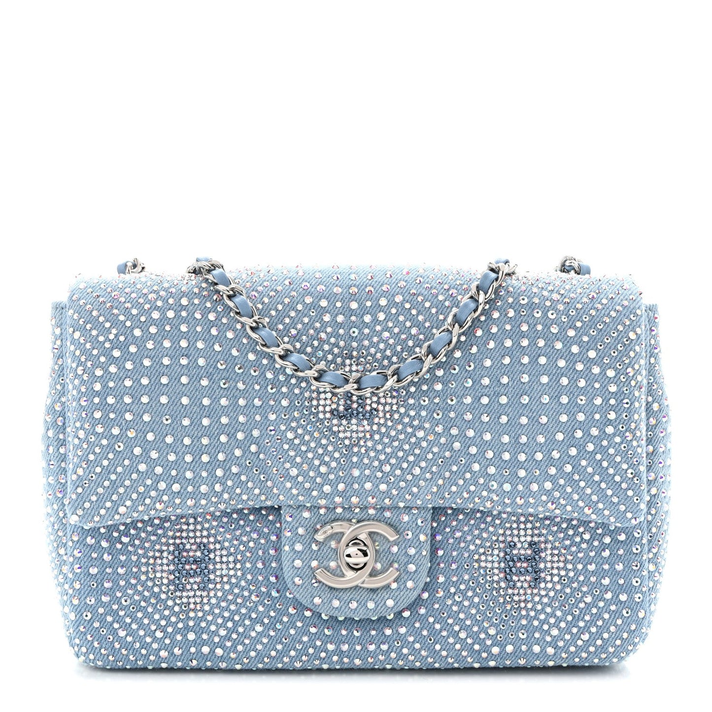 Denim Strass Evening Flap Bag Blue