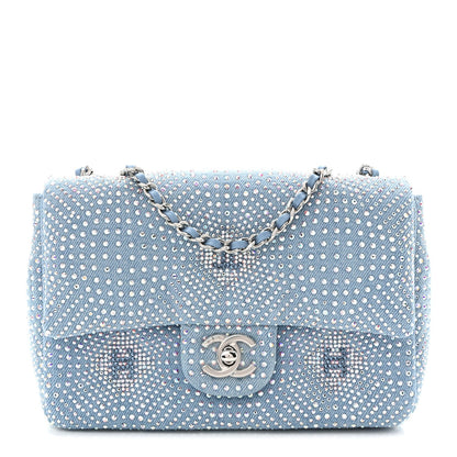 Denim Strass Evening Flap Bag Blue