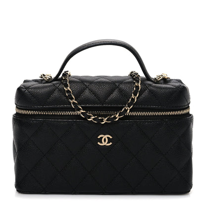 Caviar Quilted Top Handle Slim Vanity With Chain Black