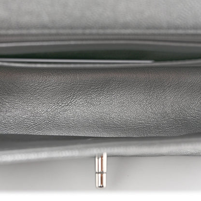 Metallic Caviar Quilted Mini Top Handle Rectangular Flap Silver