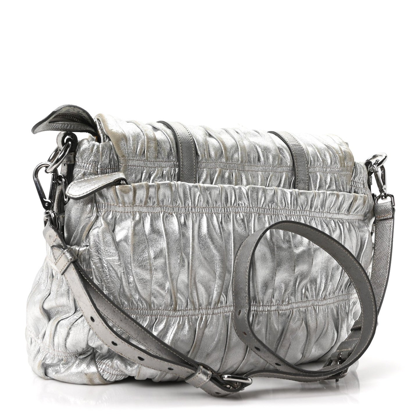 Metallic Nappa Gaufre Messenger Tote Argento