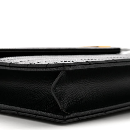 Grain De Poudre Matelasse Chevron Monogram Envelope Chain Wallet Black