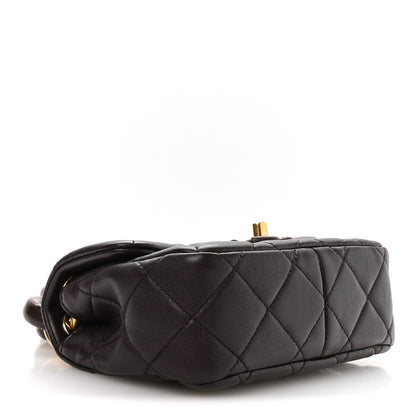 Lambskin Wenge Quilted Mini Fashion Wood Square Flap Dark Purple