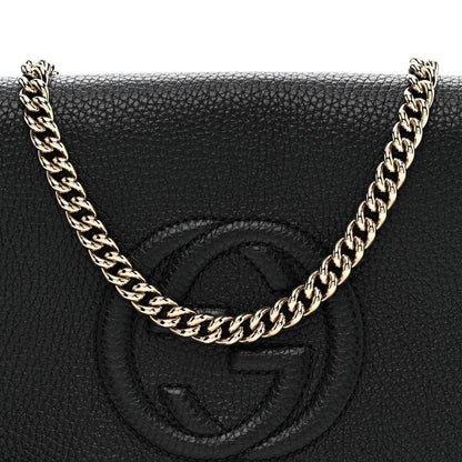 Pebbled Calfskin Medium Soho Flap Crossbody Black