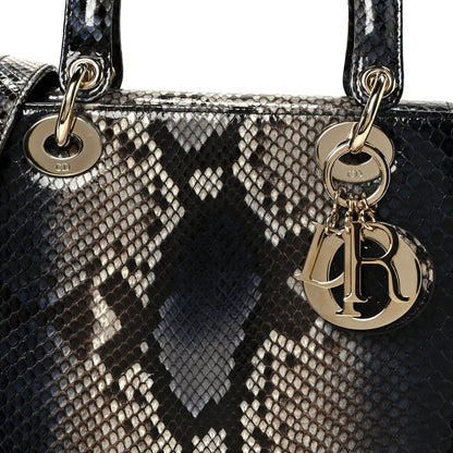 Snakeskin Small Lady Dior Bleu Multicolor