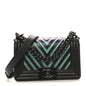 Calfskin Painted Chevron Embossed Medium Boy Flap Black