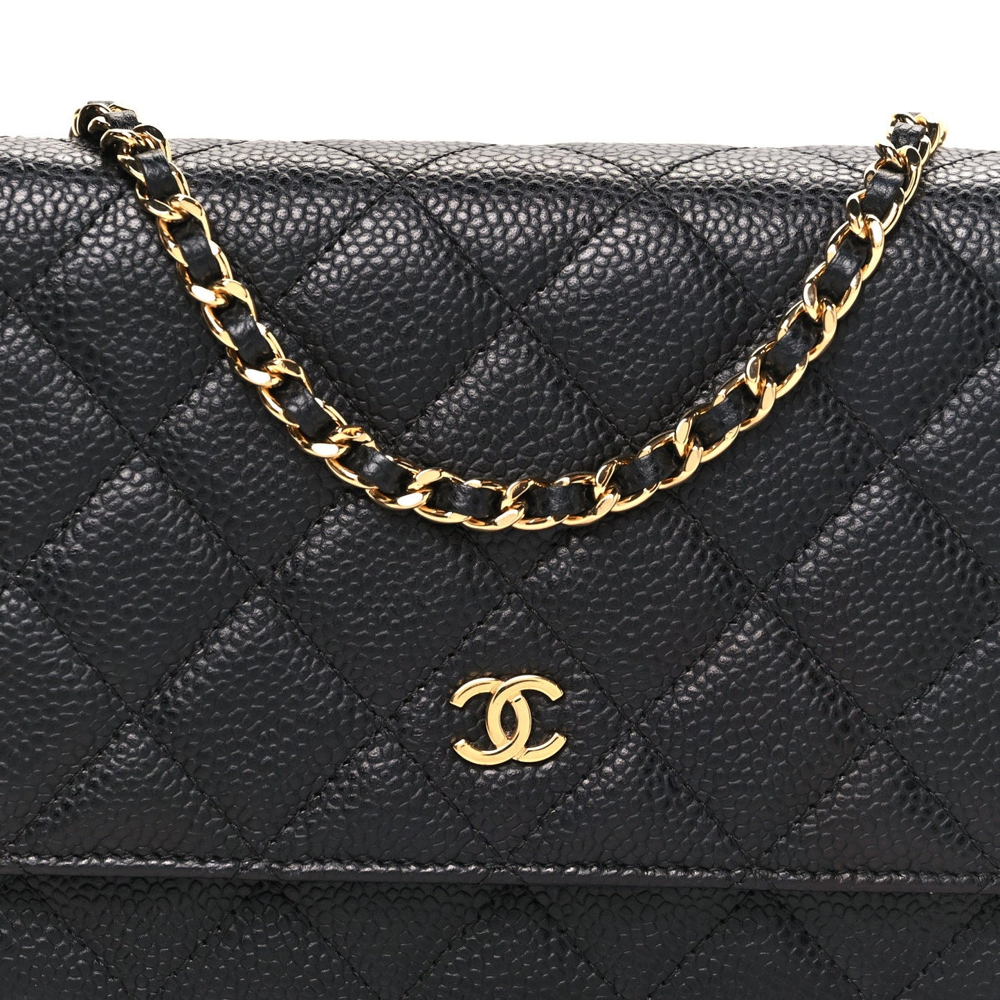 Caviar Quilted Wallet on Chain WOC Black