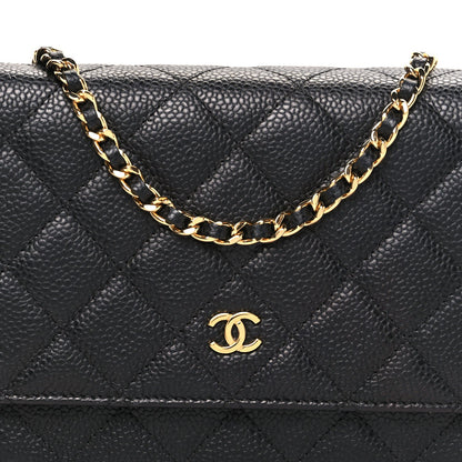 Caviar Quilted Wallet on Chain WOC Black