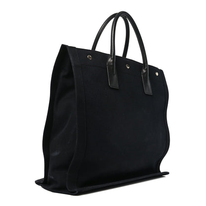 Linen Calfskin Rive Gauche North South Tote Black