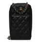 Caviar Quilted Phone Holder With Chain Black