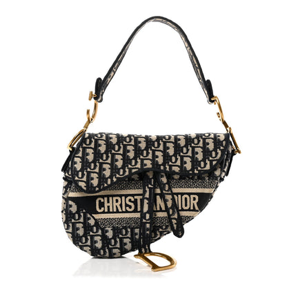 Oblique Embroidered Saddle Bag Blue