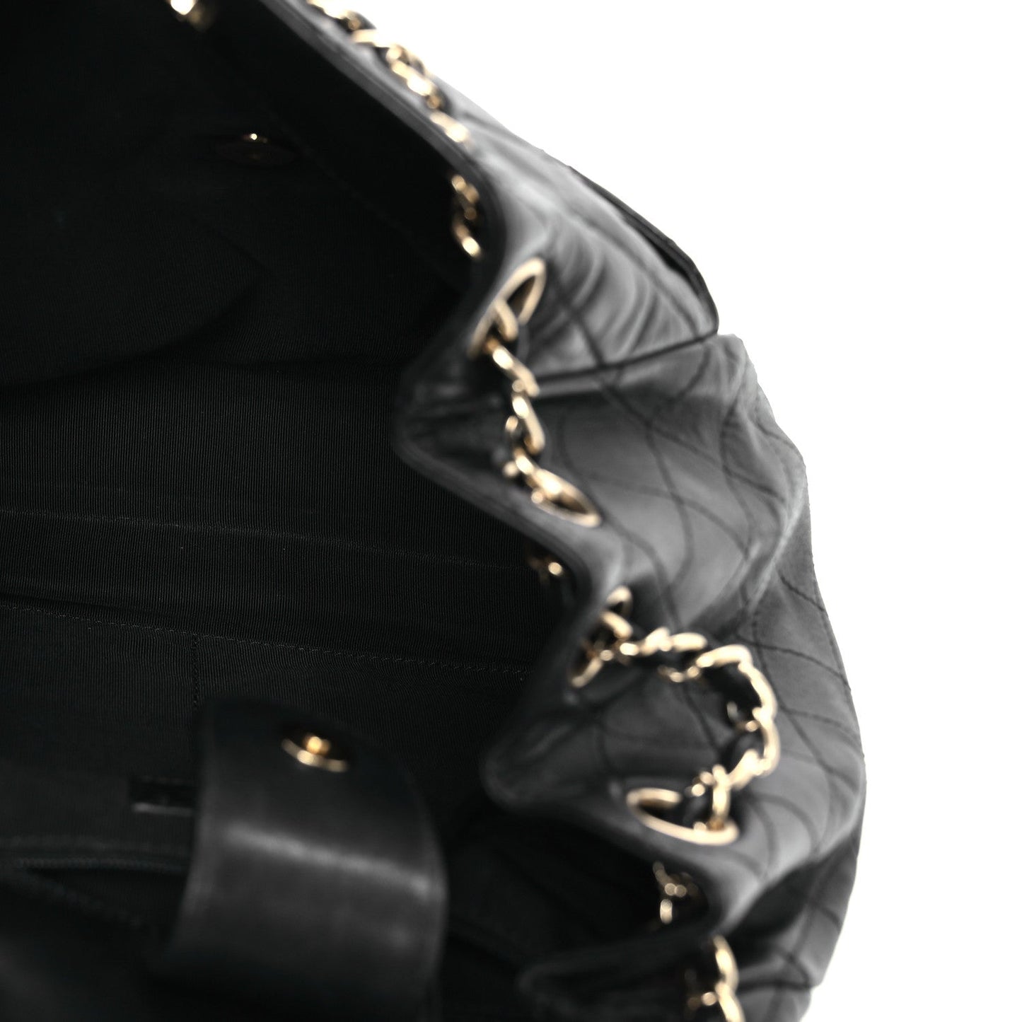 Lambskin Quilted Drawstring Bag Black
