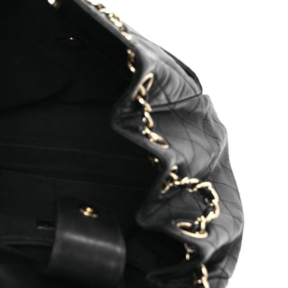 Lambskin Quilted Drawstring Bag Black